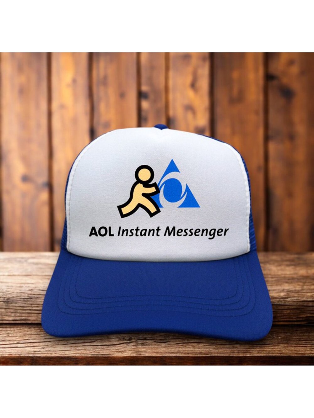 Retro AOL Instant Messenger Mens Trucker Hat Yellow Snapback 90s Logo Ball Cap